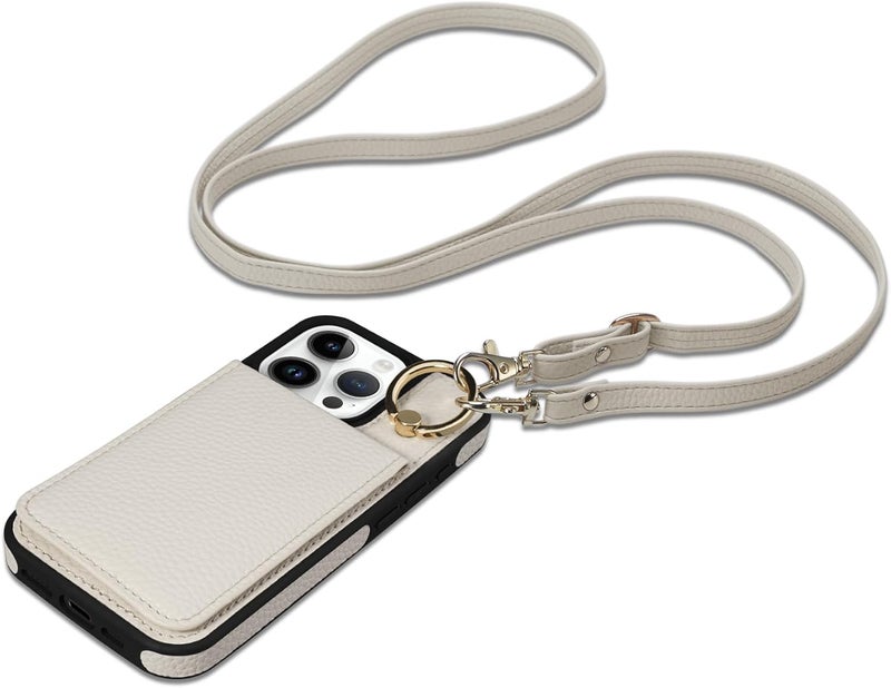 Keallce Case for iPhone 15 Pro 6.1'', Detachable Crossbody Wallet Case with RFID Blocking Card Slots, 360?Stand Ring, Flip Leather Protective Cover Lanyard Shoulder Strap Women for iPhone 15 Pro Beige - Image 1